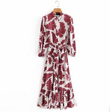 China Breathable Long Dress Women Floral Printed Turn Down Elegant Collar Bow Women Dresses for sale