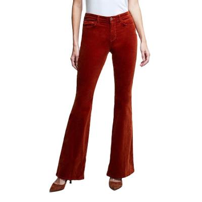 China Anti-pilling High Rise Flare Pants Rust Brown Women Bell Velvet Jean Velor Slim Joggers Pants Women Trousers for sale