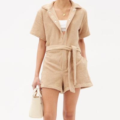 China Women's Anti-pilling Snap Front Romper Lady Shorts Jumpsuit 100%Cotton Terry Cloth Toweling for sale