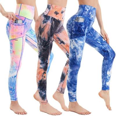 China Ladies 4-Way Stretch Tummy Control Workout Breathable Tight High Waist Trainer Pants With Pockets Tie Dye Yoga Legging for sale