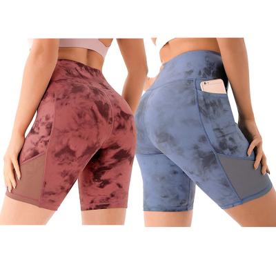 China 2021 New Arrivals Breathable Female Simple Elastic Fitness Sports Track With Pockets Running Gym Women Tie Dye Biker Cycling Shorts for sale