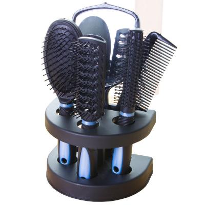 China Pro Home Hair Brush Set 5PCS - Velvet Touch Paddle Hair Brush Holder, Detangle Comb, Mirror and Stand Set for sale