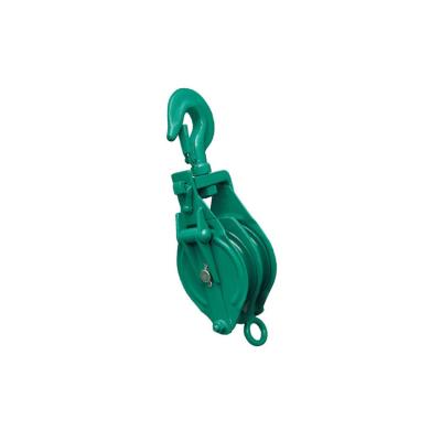 China Pulley With Hook Green Color Marine Rigging Wire Rope Sheave Block With Hoook for sale