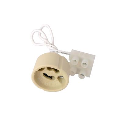 China Screw gu10 led bulb holder with silicon cable and two way ceramic terminal block gu10 lamp holder for sale