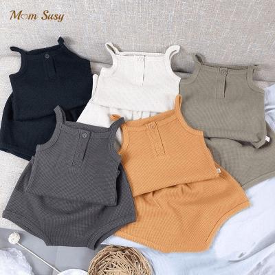 China Casual Newborn Baby Ribbed Cotton Clothes Sets Camisole And Shorts 2PCS Summer Infant Toddler Pajamas Sets Sleepwear Baby Jumpsuit 0-2Y for sale