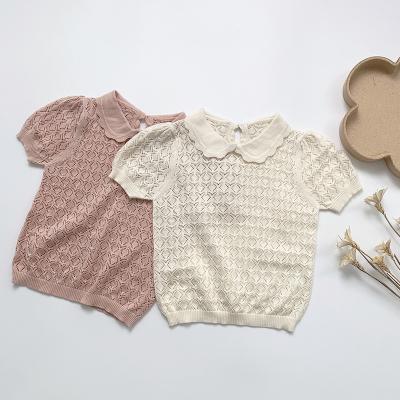 China Fashion Breathable Baby Knitted T-shirt Cotton Spring Summer Toddler Child Cavity Short Infant Sweater Top 100% Sleeve Baby Clothes 0-3 for sale