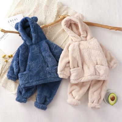 China Casual Baby Boy Girl Clothes Set Toddler Infant Fleece Pajamas Flannel Sleepwear Home Suit Hooded Spring Winter Warm 1-5Y for sale