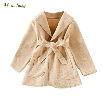 China Long Khaki Pink Spring Autumn Child Coat Clothes 1-7Y Fashion Baby Woolen Ditch Jacket Toddler Viable Infant Coat Waistband for sale