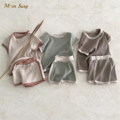 China Casual Newborn Baby Boy Girl Cotton Ribbed Clothes Infant Child Toddler Homesuit Summer Set T-shirt +Shorts 2PCS Baby Clothes 0-3Y for sale