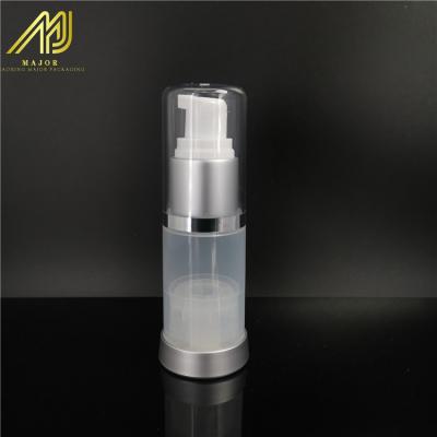 China Fast Delivery PP Plastic Airless Bottle 30ml Matt Silver Pump Low Price Echo-friendly Cosmetics Packaging Bottle for sale