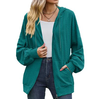 China Anti-wrinkle Foreign trade autumn and winter new zipper solid color long loose hoodie coats women's jackets manufacturers for sale