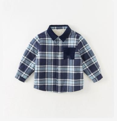 China Sustainable 2023 autumn and winter new boy's cotton-padded baby plaid shirt children's foreign air clip cotton coat children's clothing for sale