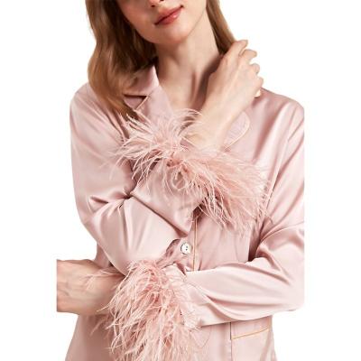 China Breathable Autumn new detachable feather ice silk sleepwear women Spring and autumn high-grade ostrich fur women's sleepwear for sale