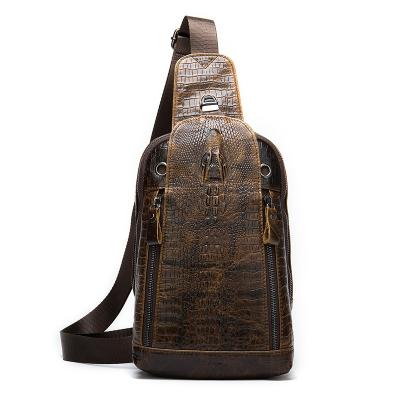 China Cross 9046 - Body Chest Bag, Genuine Leather Crocodile Pattern Leather Shoulder Bag Men With USB Charging Port for sale