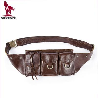 China Wholesale High Quality Customized Coffee Retro Korean Mens Fanny Pack Waist Bag Leather for sale