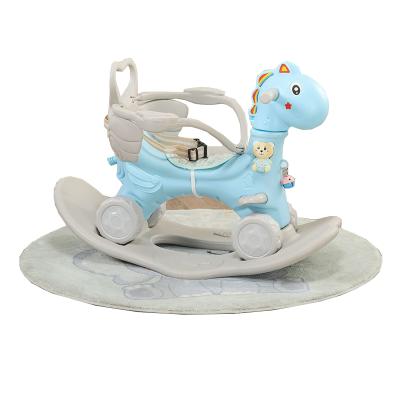 China Ride on Toy Multifunction Baby Kids Music Toys Ride Animal Rocking Horse with Back and Railing for sale