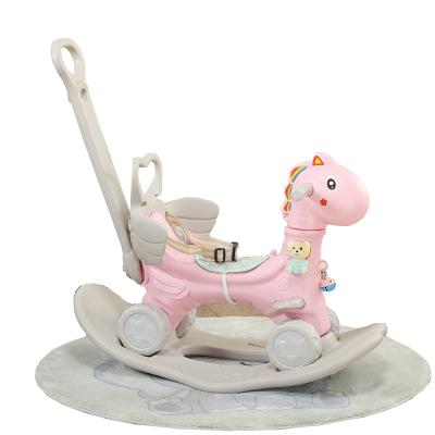 China Ride on Baby Plastic Toys Rocking Chair with Back and Push Rod for sale