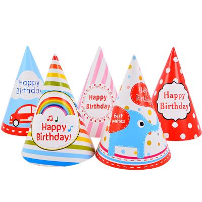 China Disposable Korean Girl Boy Children Cartoon Happy Birthday Paper Hat Cake Party Decoration Adult Supplies for sale