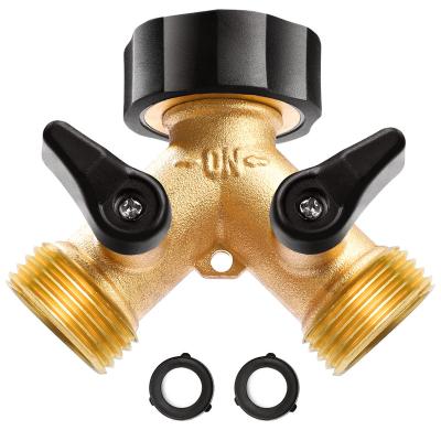 China Car.watering Garden Hose Splitter 2 Washing Way, Heavy Duty Brass Garden Hose Connector Faucet Splitter Connector Brass Garden Hose Adapter with 2 Valves for sale