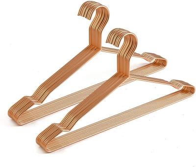 China Wholesale CLASSIC Matte Rose Gold Metal Hanger Heavy Duty Shirt Blouse Hanger For Coat Suit Space Saving Thin Wire Hanger for sale