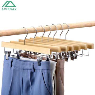 China Avisday Modern Natural Solid Wood Skirt Hanger With Metal Clip 360 Degree Swivel Rustproof Hook for sale