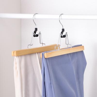 China Bottom Hangers 14inch Daily Life Trousers Skirt Wooden Pants Hangers with Adjustable Clips, 360 Swivel Hook for sale