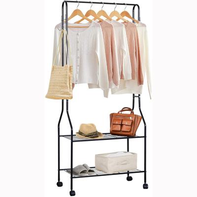 China Modern Clothing Garment Rack Heavy Duty Clothes Rack Commercial Grade Rolling Clothes Organizer with 2 Shelves 4 Hooks for Office Home, for sale