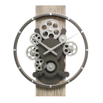 China Antique Style Modern Industrial Style Wall Clock Vintage Metal and Wooden Case Motion Gear Silent Wall Clock for sale