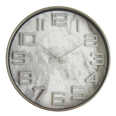 China Modern Classic Round Antique Marble Metal Replica 3D Digital Wall Clock Style Service Wall Clock for sale