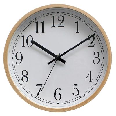 China Antique style wall clock design vintage wooden color school home decor mute simple solid wood classic wall clock for sale