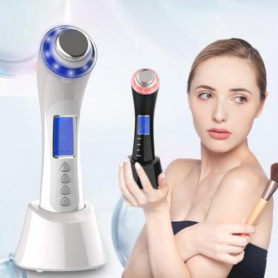 China Face Lift 2021 Top Products Skin Facial Lift RF EMS Wrinkles Red Blue Led Light Vibration Massager for sale