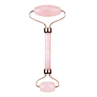 China Custom Handheld Rose Quartz Jade Roller Gua Sha Facial Massage Jade Roller Face Lift Jade Roller For Stimulate Collagen Production for sale