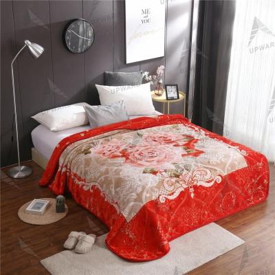 China 2020 Best Selling Chiffon Throw Blanket Pink Flowers 1ply Adults Embossed Raschel Blanket For North Africa for sale