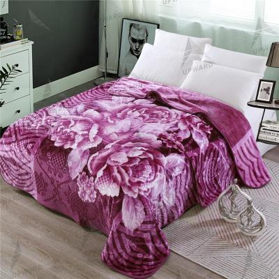 China 2020 Best Seller 100%Polyester Luxury Flowers 1ply Chiffon Blanket WARM Classic Pattern Embossed Mink Blanket For Double Bed for sale