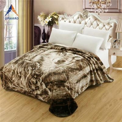 China 100% Polyester Animal Wolf Pattern Embossed 1ply Super Soft Blanket Adult Raschel Blanket Direct Selling PASSIONATE Factory With King Size for sale