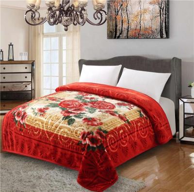 China PASSIONATE Libya 220x240cm Double Bed Mink Blanket Luxury Flowers Red Moving Blankets for sale