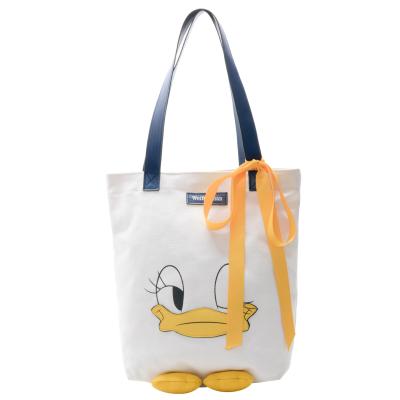 China Canvas Shoulder Bags China Factory Tote Bags Lovely Duck Pattern Girls Women Canvas Shoulder Bags Durable Large Capacity Lady White for sale