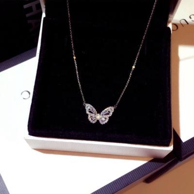 China Butterfly Nickel Free Korean Shiny Pendant Necklace Rose Gold Zircon Diamond Butterfly Necklace for sale