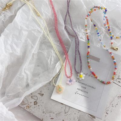 China Retro Style Rainbow Resin Korean Girl Unfading Flower Color Beaded Necklace for sale