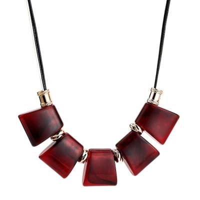 China High Quality Nickel Free Statement Necklace Rope Necklace Jewelry Women Acrylic Resin Necklace Leather Pendant for sale