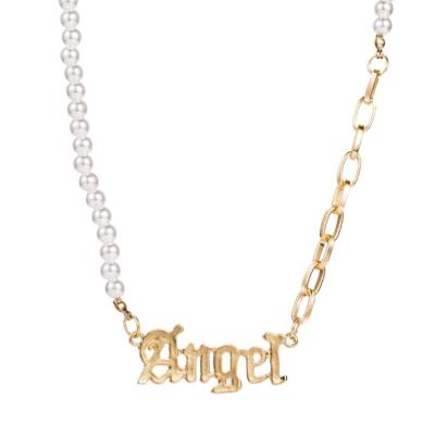 China TRENDY New Fashion Pearl Alloy Necklace Sweater Chain With Letter Pendant for sale