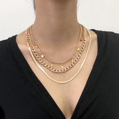 China Fashion Blade Necklace Chain Necklace Design Nickel Free Gold Three Layer Star Necklace for sale