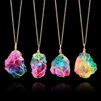 China Fashionable Alloy Charm Colorful Natural Stone Necklace Long Chain Pendant Necklace Nickel Free for sale