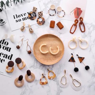 China Environmentally Friendly 21 Multiple Style Acetate Earrings Korean Handmade Wooden Geometric Leopard Earrings Jewelry for sale