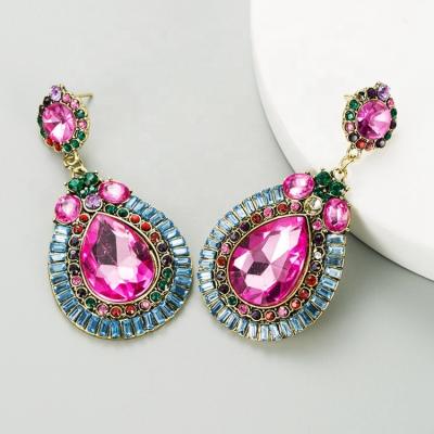 China Anti-allergy fashion alloy diamond exaggerated teardrop drop earrings colored crystal gemstone teardrop earrings for sale