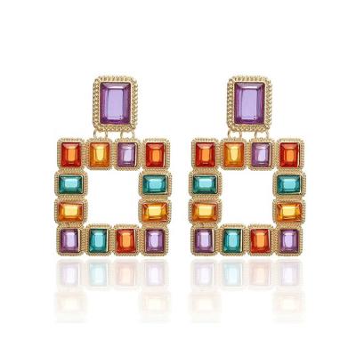 China Europe and America nickel free color luxury statement acrylic earrings alloy gold square earrings for women for sale