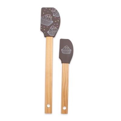 China New Design 2pcs Sustainable Silicone Serving Utensils Silicone Spatula With Wooden Handle for sale