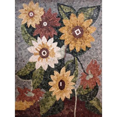 China Chinese style sunflower mosaic wall tile pattern, custom made, handmade, with matte glass and marble stone particles for sale for sale