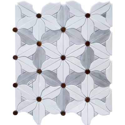 China Fine natural marble pattern modern hot sale waterjet mosaic for interior wall surface, kitchen, mine etc. China. for sale