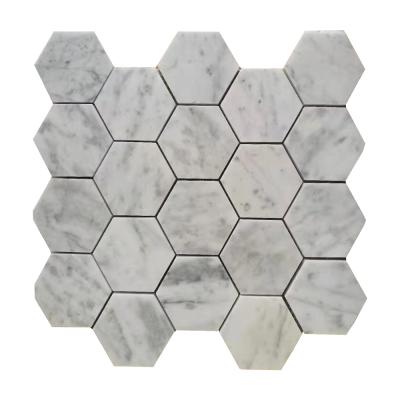 China Natural Mateiral China produces Natural Hexagon White Carrara Marble Mosaic, which can be customized and used in many places. for sale